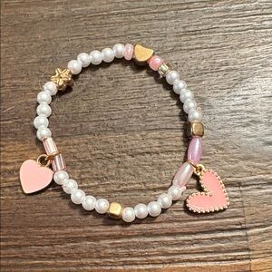 Pink and Gold Heart Charm Bracelet